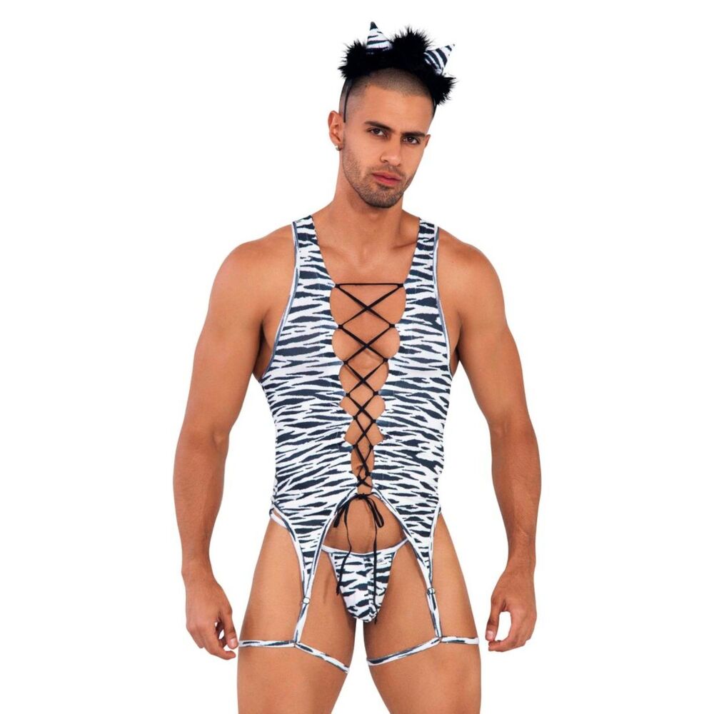 {S/M]  [L/XL] Candyman Zebra Print Bodysuit Costume 99734